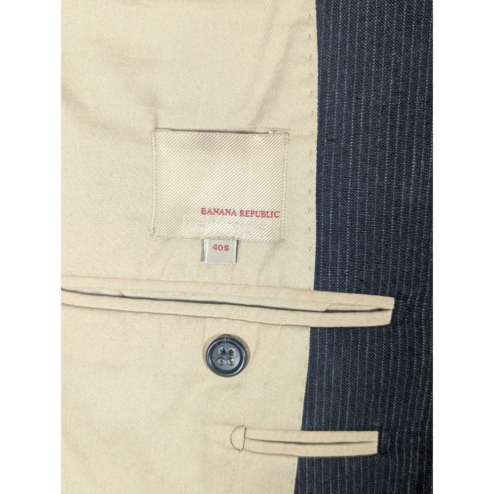 Banana Republic Linen Blazer Mens 40S Black Pinstripe Two Button‎ Career